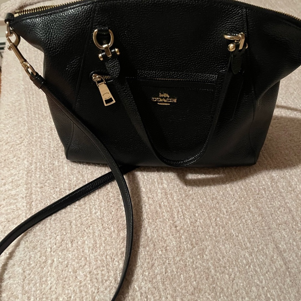 Coach bag, prairie satchel, black pebble grain.